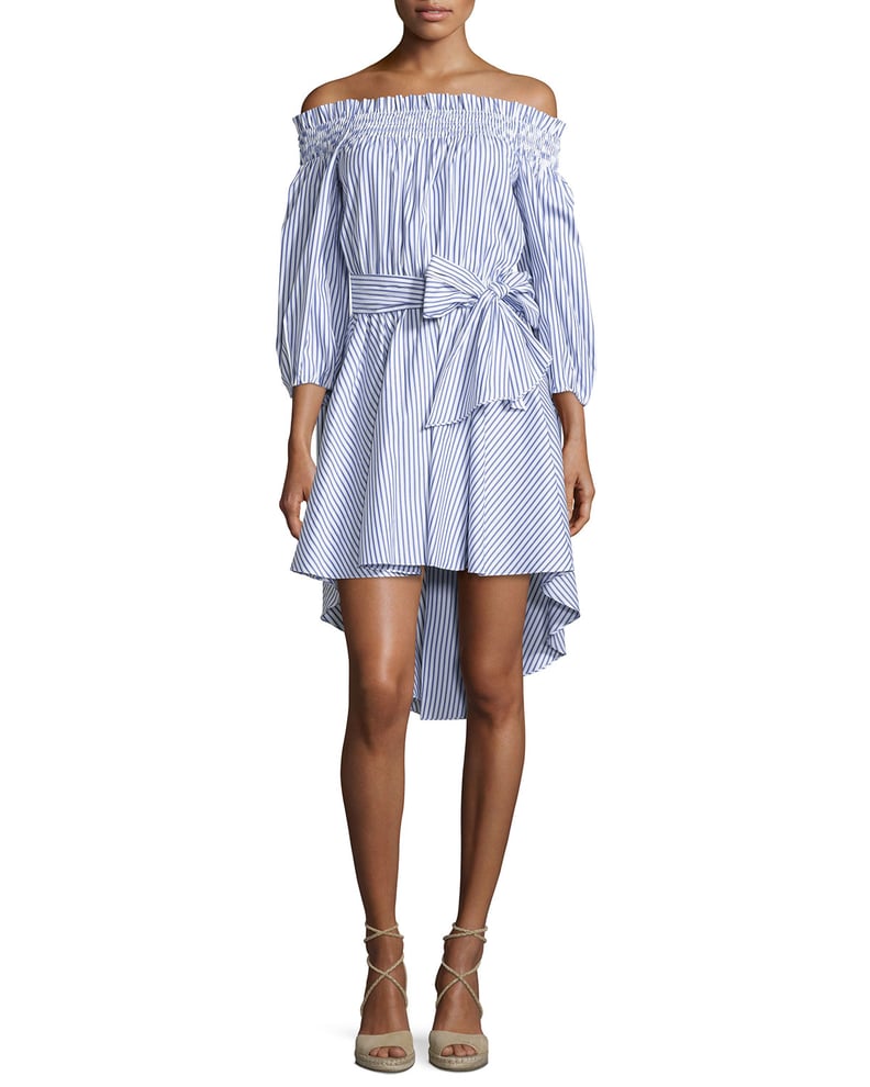 Caroline Constas Lou Off-the-Shoulder Stripe Cotton Top, Blue