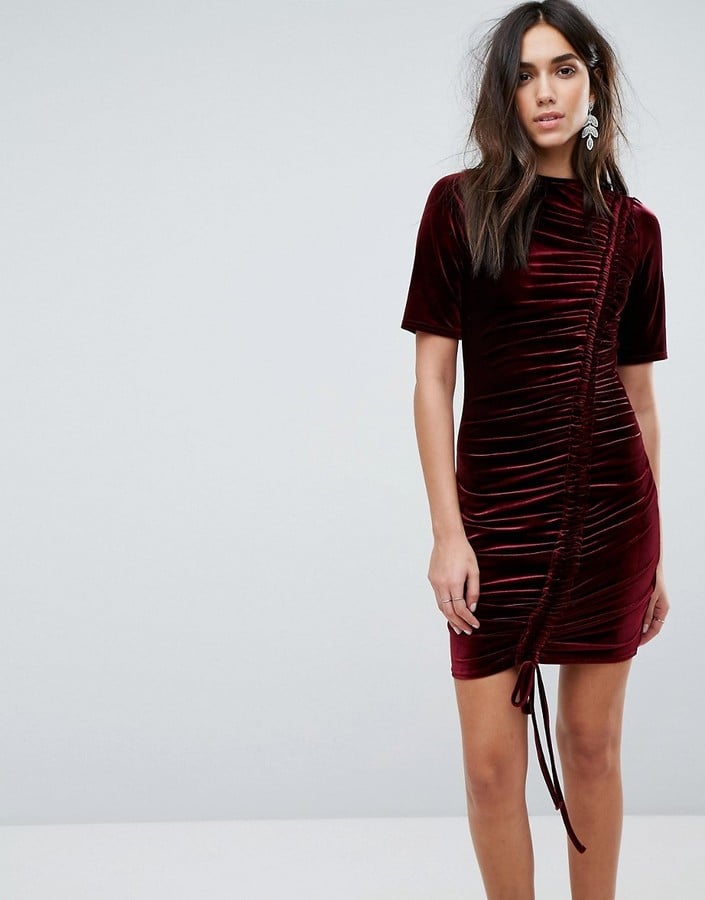 PrettyLittleThing Ruched Detail Velvet Dress