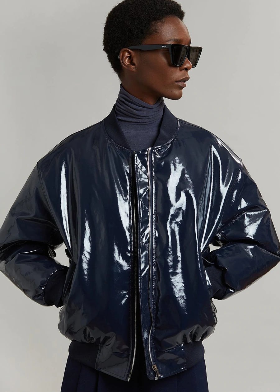 The Frankie Shop Blake Patent Bomber Rihanna Steps Out in a Bump