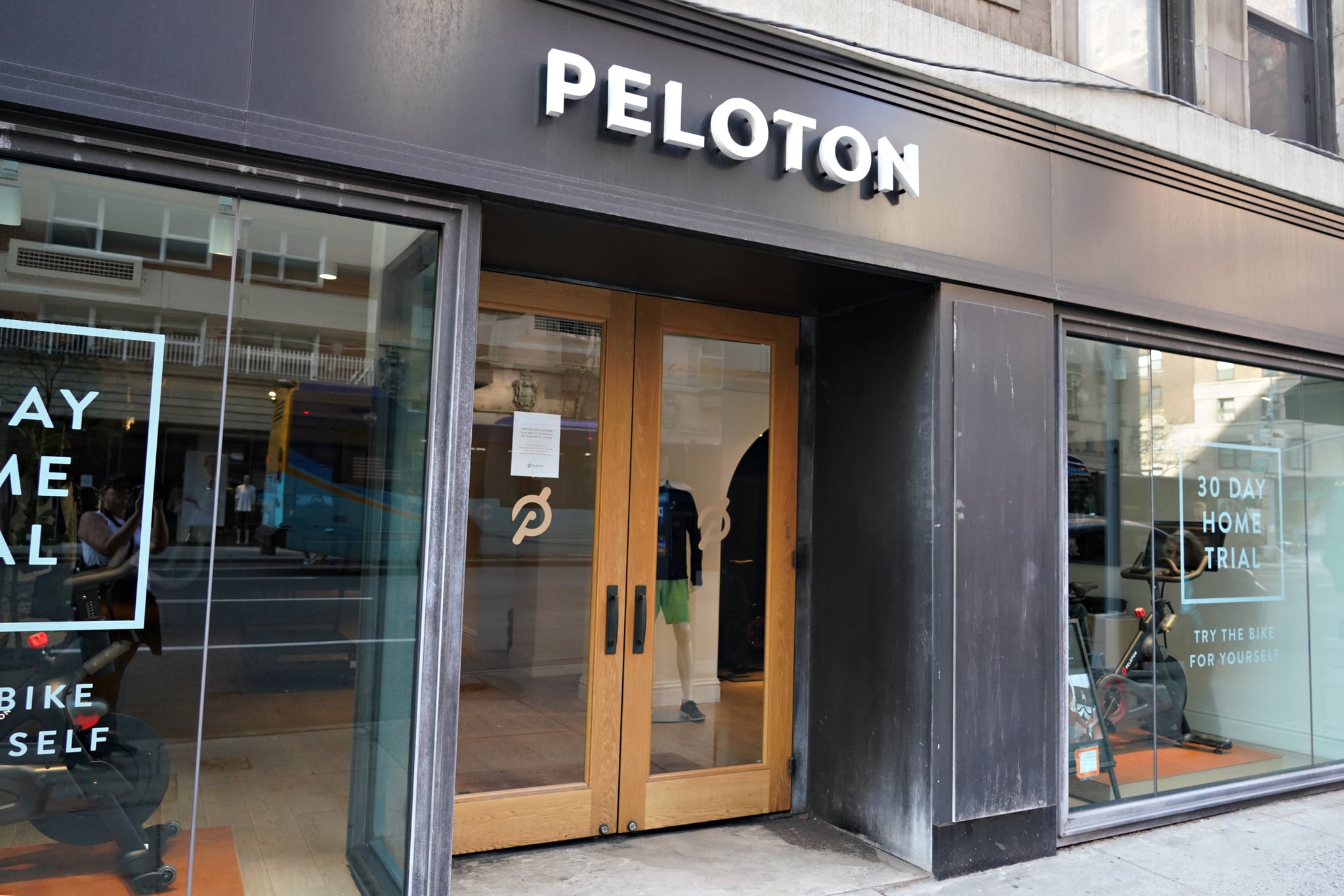 NEW YORK, NEW YORK - MARCH 20: A closed PELOTON store as the coronavirus continues to spread across the United States on March 20, 2020 in New York City. The World Health Organisation declared coronavirus (COVID-19) a global pandemic on March 11th.  (Photo by Cindy Ord/Getty Images)