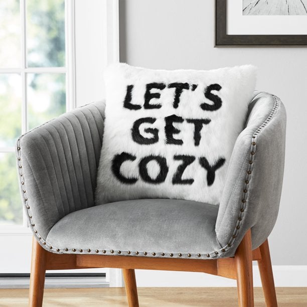 Mainstays Let's Get Cozy Sentiment Faux Fur Decorative Throw Pillow