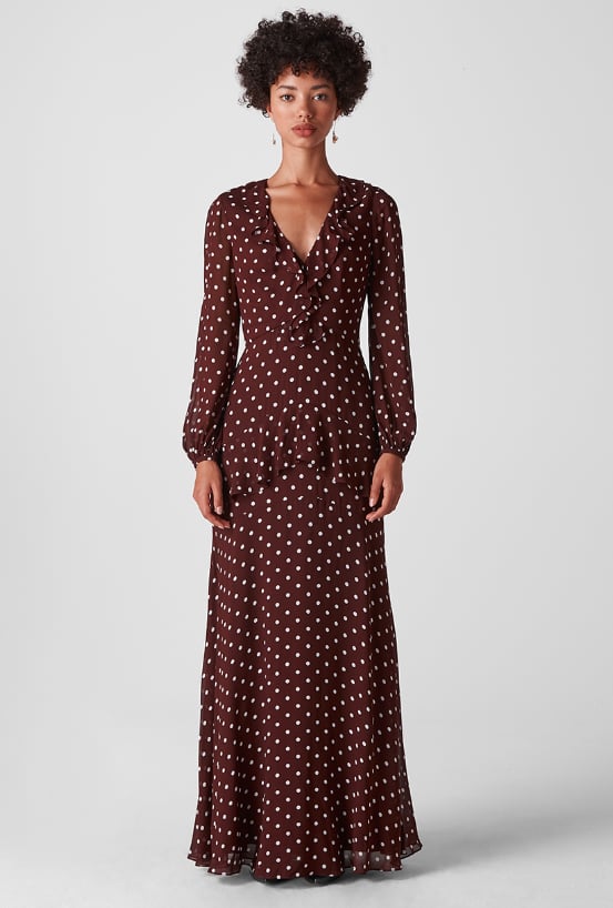 Whistles Desiree Spot Frill Maxi Dress