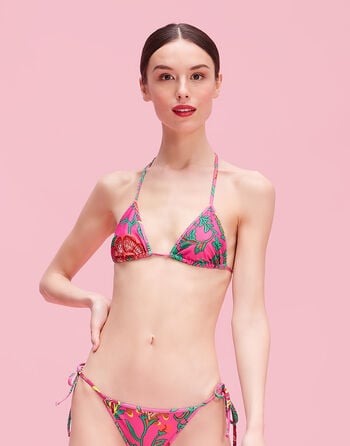 LadoubleJ Triangle Bikini Top Dragon Flower Fucsia in Lycra