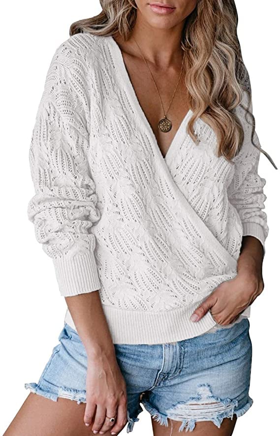 Syzri Wrap Deep V Floral Crochet Pullover