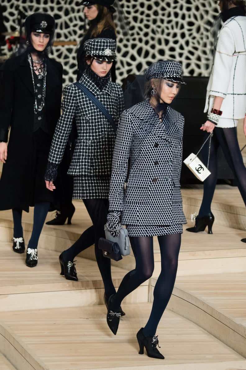The Usual Tweed Skirt Suits Were Paired Up With Black Tights