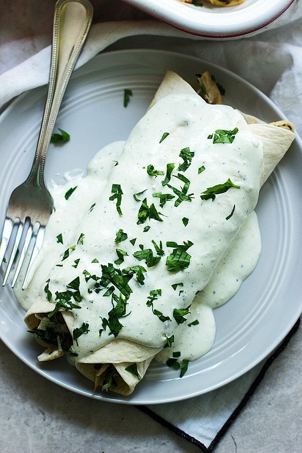 Spinach, Chicken and Cheese Enchiladas