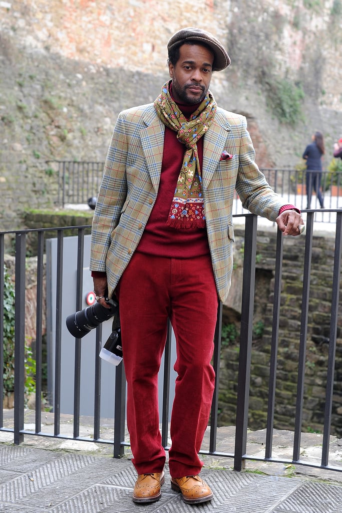 Excuse me, can we borrow that gorgeous red? We'd definitely steal those bold separates and that newsboy cap, too.