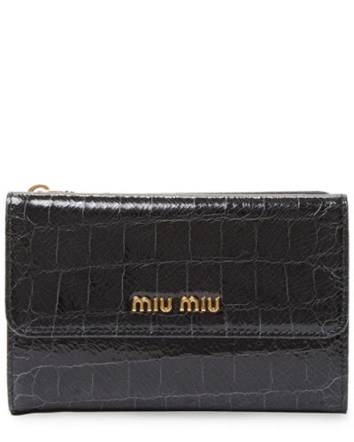 Miu Miu Womens Croc Embossed Patent Zip Around Wallet