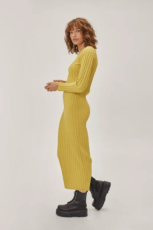 A Timeless Style: Nasty Gal Notch Neck Ribbed Knitted Midi Dress