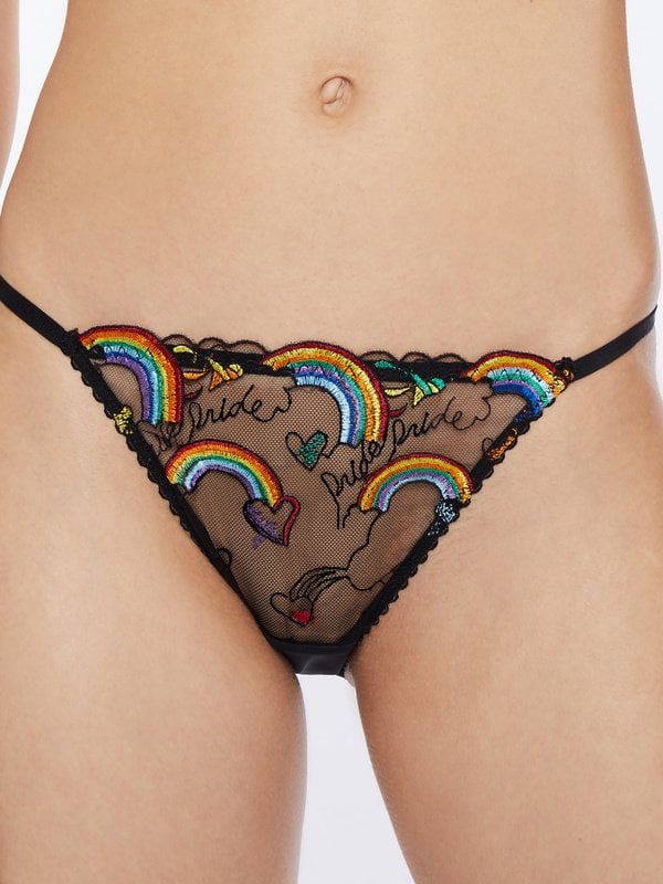 Savage X Pride Embroidered String Bikini in Black & Multi