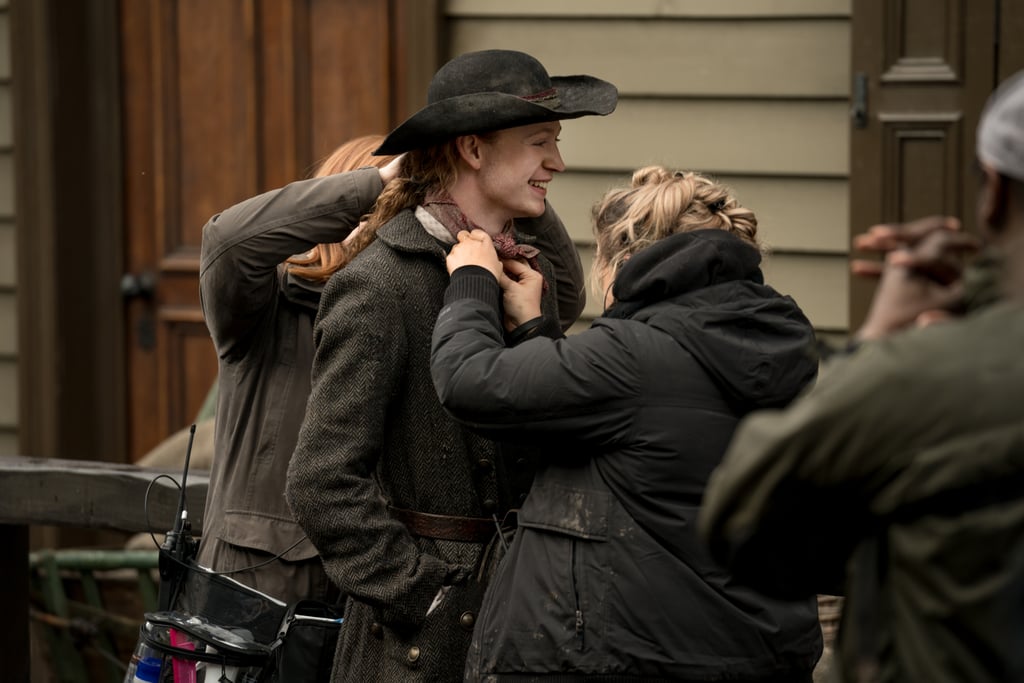 John Bell, who plays Young Ian in season four, shares a laugh with some of Outlander's cast and crew.