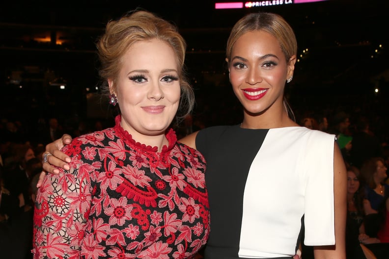 LOS ANGELES, CA - FEBRUARY 10:  Singers Adele (L) and Beyonce attend the 55th Annual GRAMMY Awards at STAPLES Center on February 10, 2013 in Los Angeles, California.  (Photo by Christopher Polk/Getty Images for NARAS)