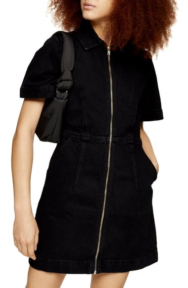 Topshop Washed Black Clean Zip Shirtdress