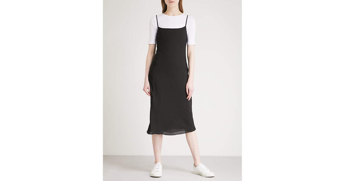 Theory Ribbed-Trim Silk-Chiffon Dress 