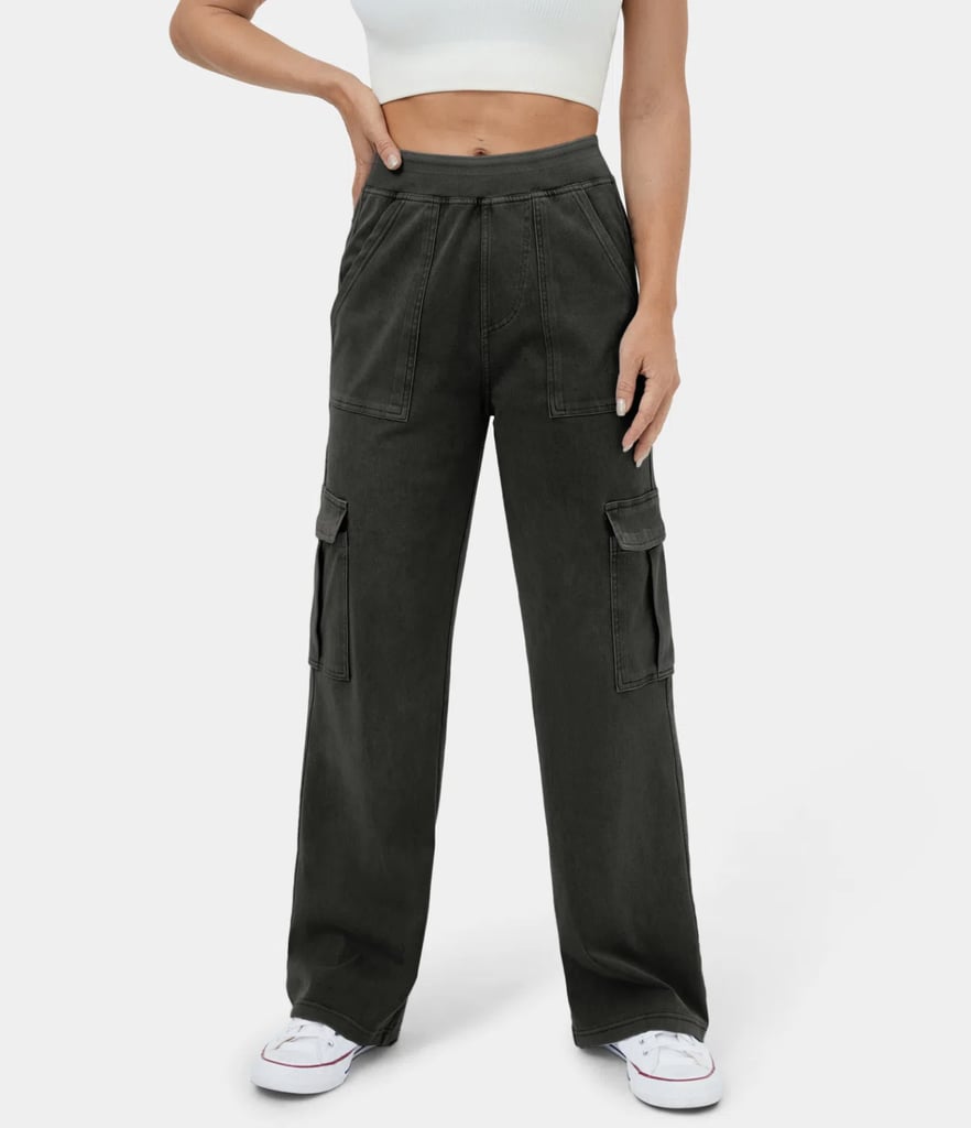 HalaraMagic Mid Rise Multiple Pockets Straight Leg Stretchy Knit Casual Cargo