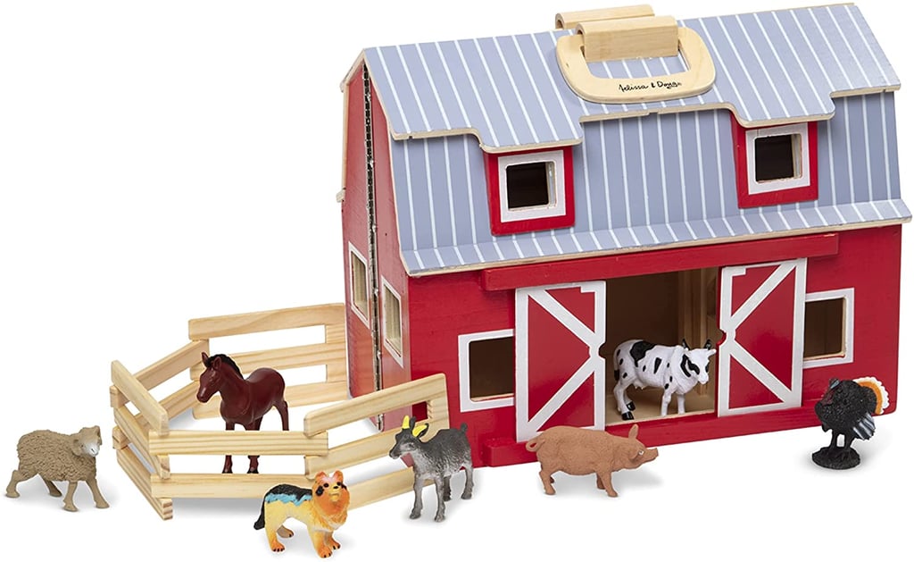 Melissa & Doug Fold and Go Wooden Barn With 7 Animal Play Figures