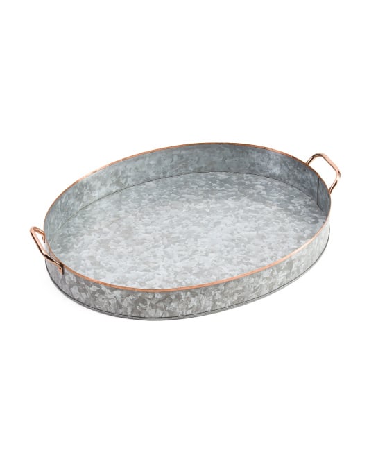 25 In. Galvanized Tray With Metallic Handles