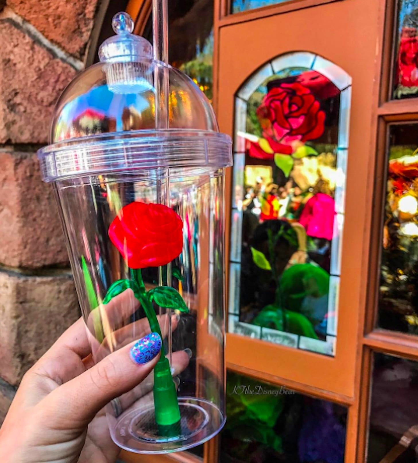 Disney Drink Tumbler Cup - Light Up Beauty and the Beast Rose