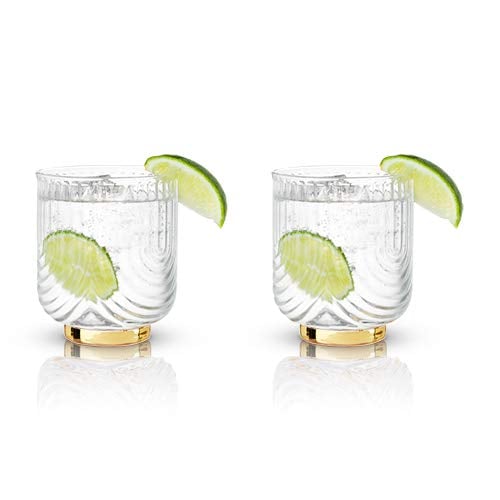 Viski 7948 Belmont: Gatsby Glass Tumblers Gold and Crystal Set of 2