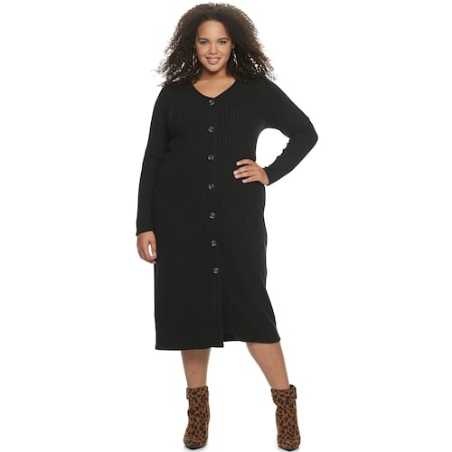 SO Long Sleeve Button Front Midi Dress