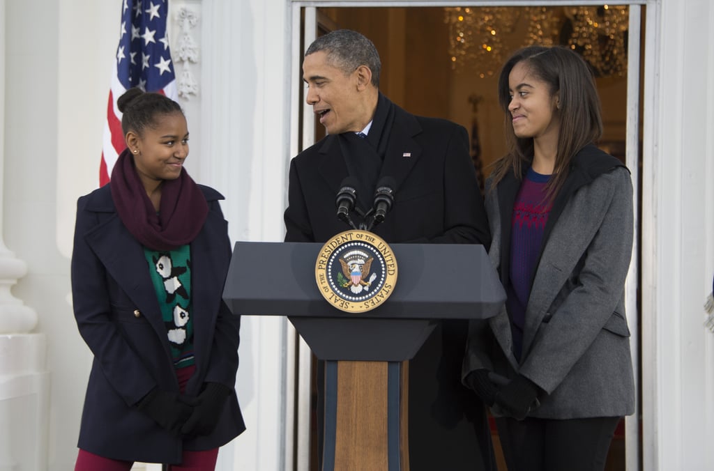 During Barack Obama's 2012 acceptance speech, he gave a sweet shout-out to his daughters:
"Sasha and Malia, before our very eyes you're growing up to become two strong, smart, beautiful young women, just like your mom. And I'm so proud of you guys."