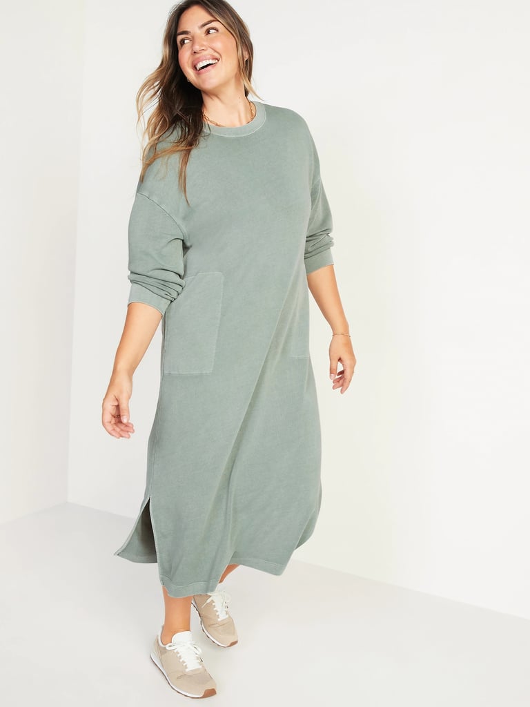 You Can't Live Without It: Long-Sleeve Midi Sweatshirt Shift Dress ...