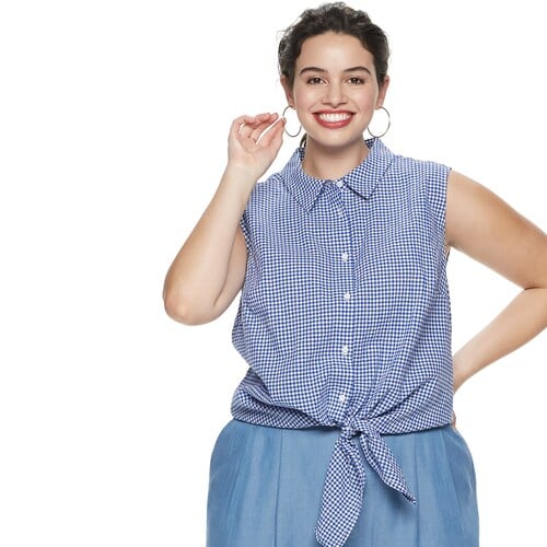 POPSUGAR Plus Size Tie-Front Button-Up Tank Top