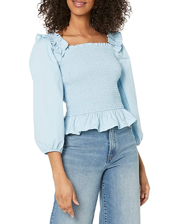 A Smocked Blouse: The Drop Marisol Long Sleeve Ruffle Smocked Cropped Top