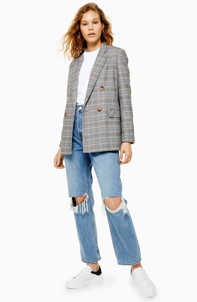 Topshop Double Breasted Plaid Blazer