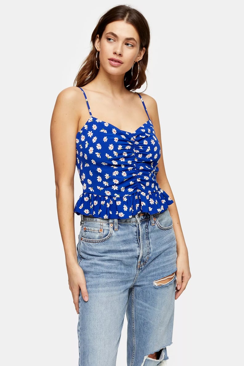 Topshop Blue Floral Print Peplum Cami