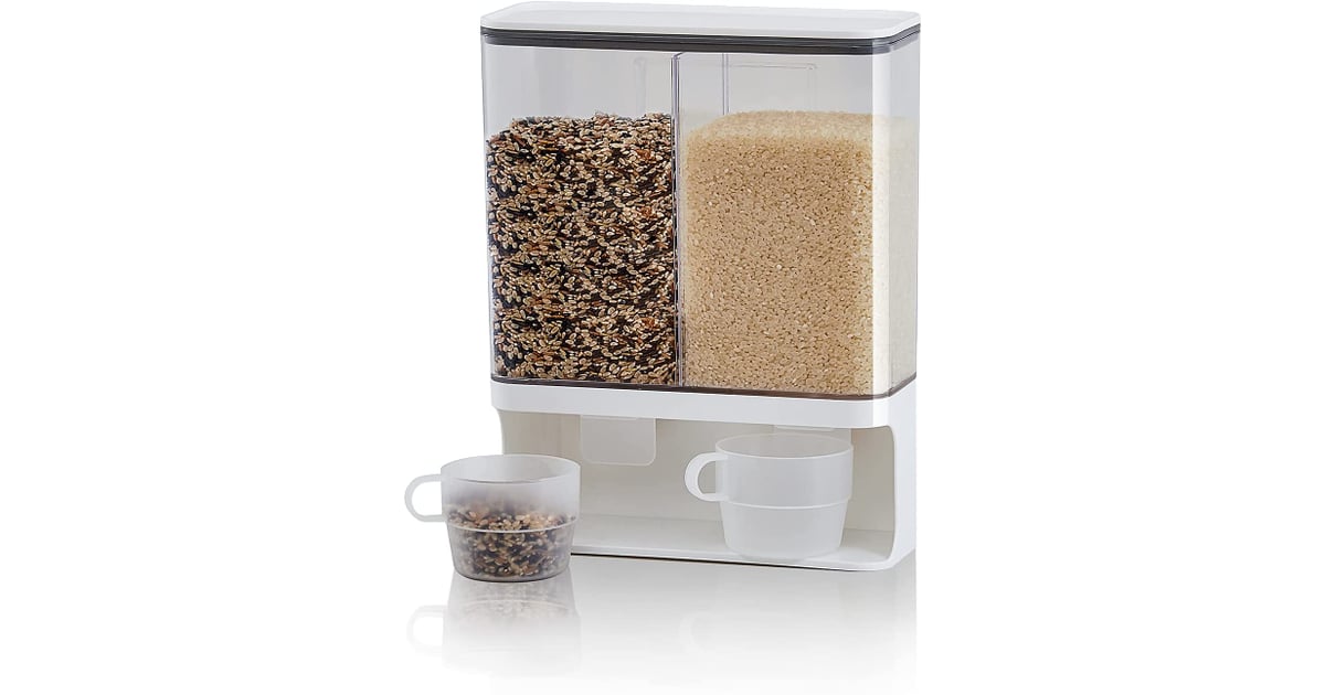 Wall Mounted Automatic Dry Food Dispenser with Lids and 2 rice cups