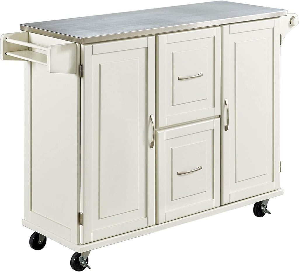 Homestyles Patriot White Kitchen Cart With Stainless Steel Top