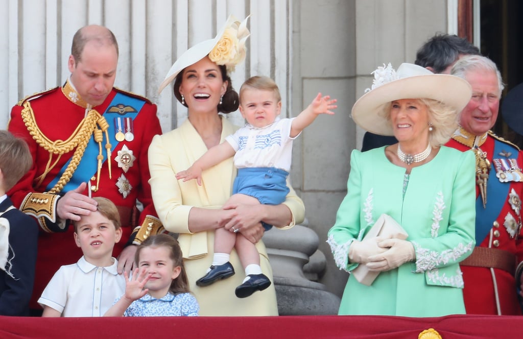 Pictured: Prince William; Prince George; Princess Charlotte; Kate Middleton; Prince Louis; Camilla, Duchess of Cornwall; and Prince Charles.