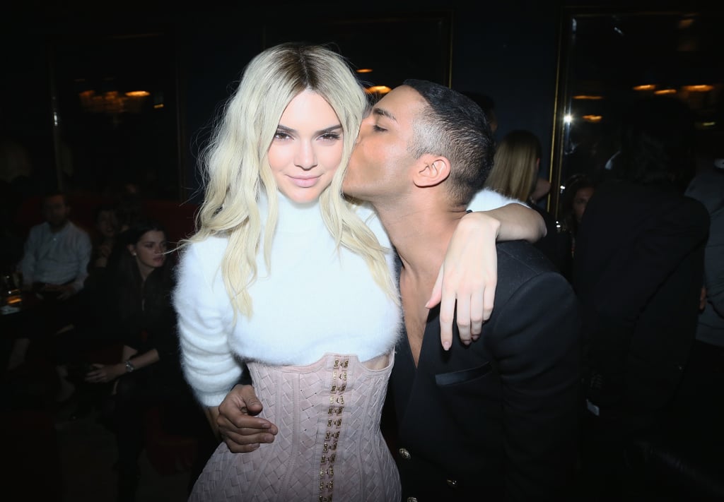 Olivier Rousteing gave Kendall Jenner a smooch.