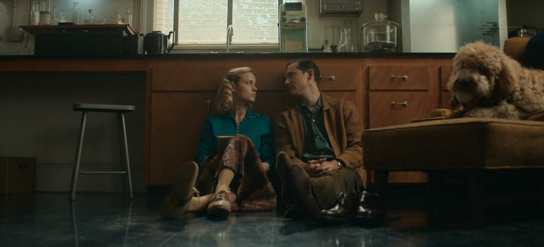 Brie Larson and Lewis Pullman as Elizabeth and Calvin and in Lessons in Chemistry