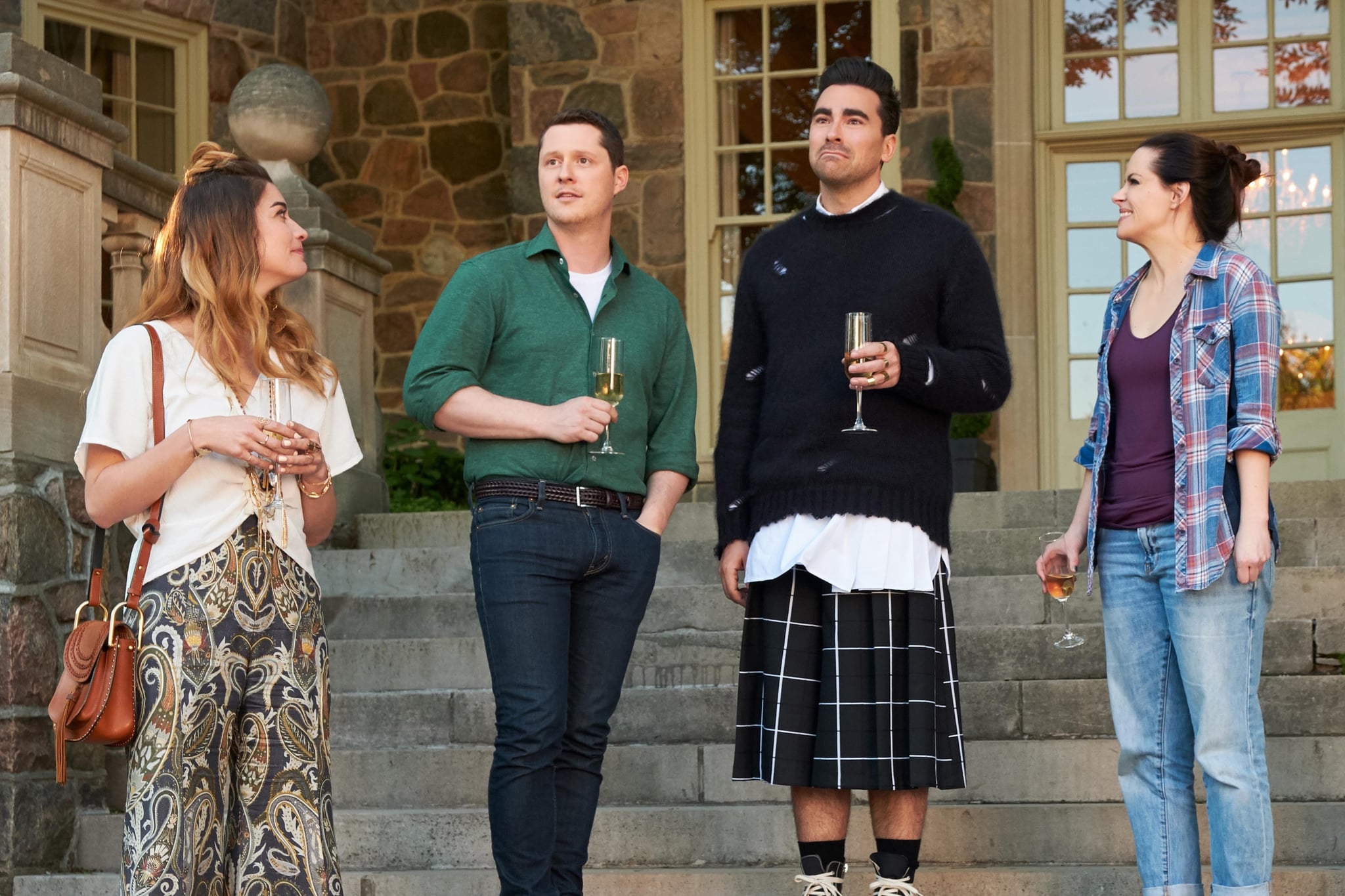 SCHITT'S CREEK, from left: Annie Murphy, Noah Reid, Daniel Levy, Emily Hempshire, 'Smoke Signals', (Season 6, ep. 601, aired in the US on Jan. 7, 2020). photo: CBC / courtesy Everett Collection