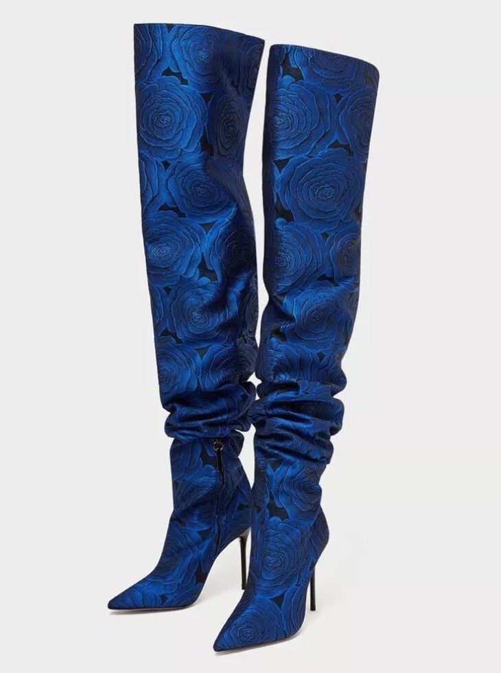 Our Pick: Zara Floral Print Over the Knee High Heel Boots