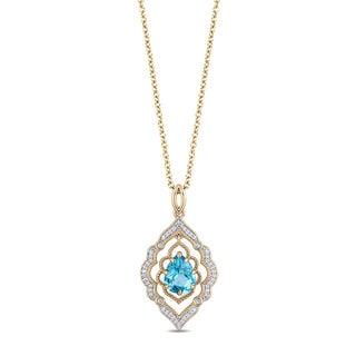 Enchanted Disney Aladdin Pear-Shaped Swiss Blue Topaz Pendant in 10-Karat Gold