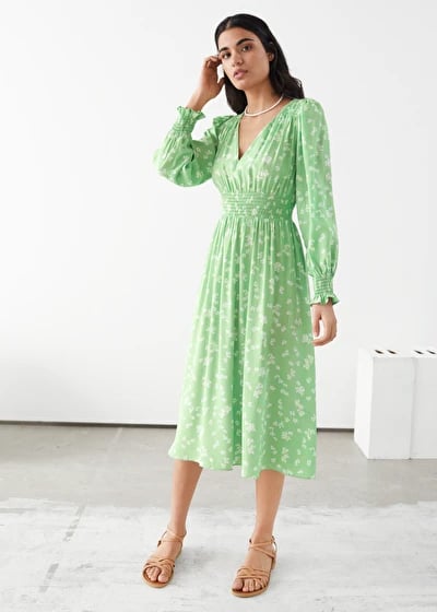 & Other Stories Pleated Smock Midi Dress