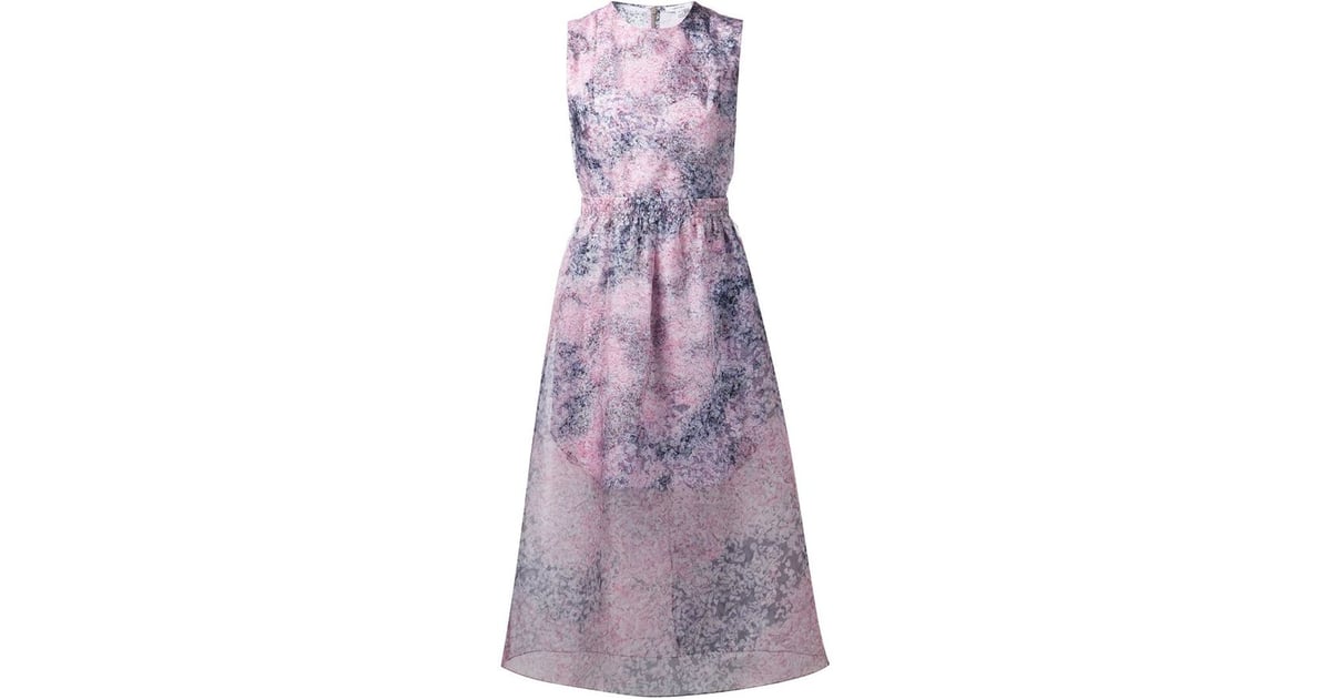 floral sheer overlay dress with elbow length sleeves purple