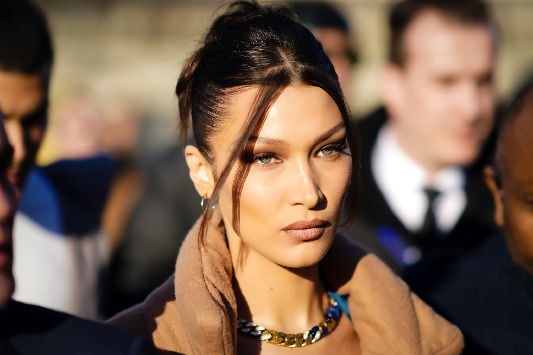 PARIS, FRANCE - JANUARY 16: Bella Hadid is seen, outside Vuitton, during Paris Fashion Week - Menswear Fall / Winter 2020-2021 on January 16, 2020 in Paris, France. (Photo by Edward Berthelot/Getty Images)