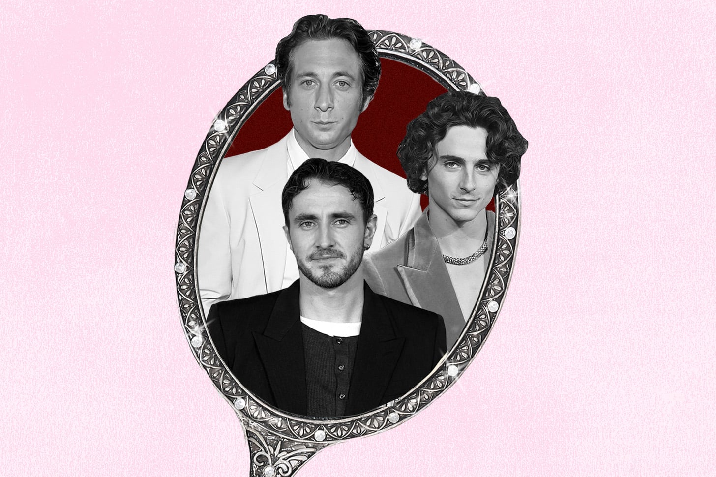 collage of Jeremy Allen White, Timothee Chalamet, and Paul Mescal