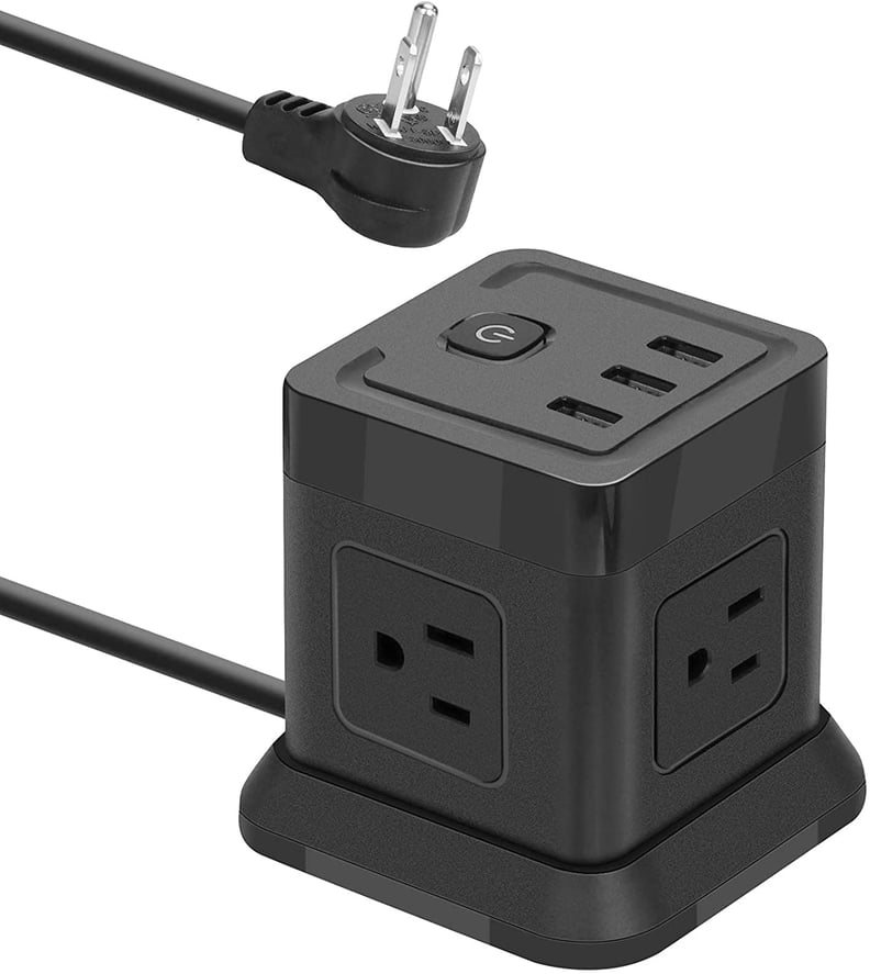 FDTEK Flat Plug Extension Cord with 4 Outlets and 3 USB Ports