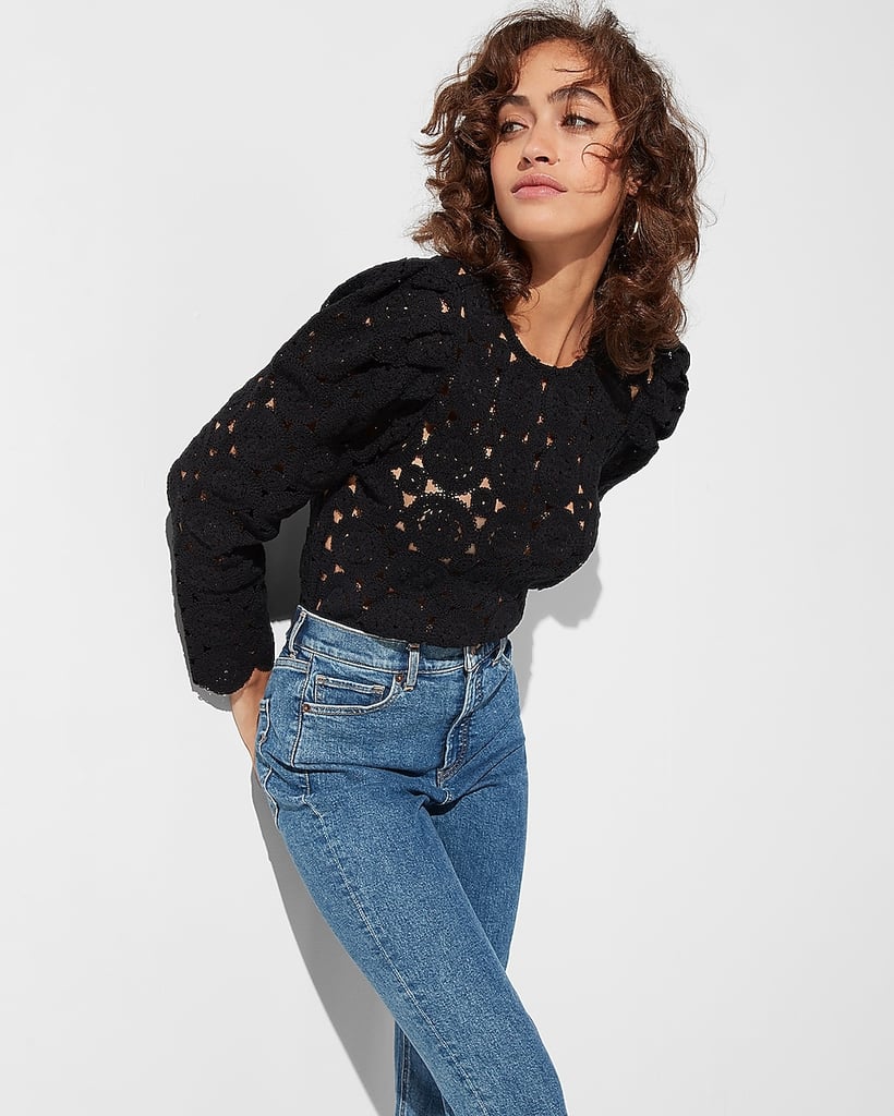 Express Crochet Lace Puff Sleeve Blouse