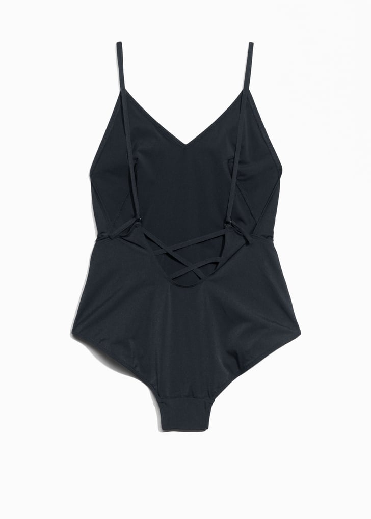 And Other Stories Strap Back Swimsuit Margot Robbie Black One Piece