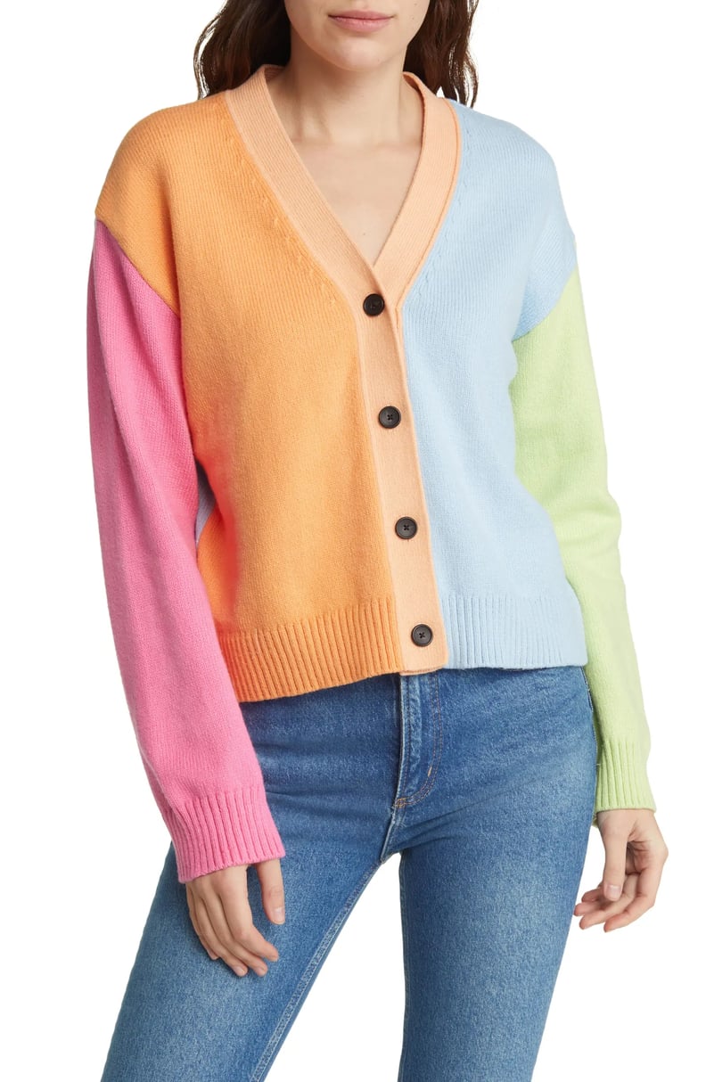 Colorblock可爱:Rails里斯Colorblock棉花混合开襟羊毛衫
