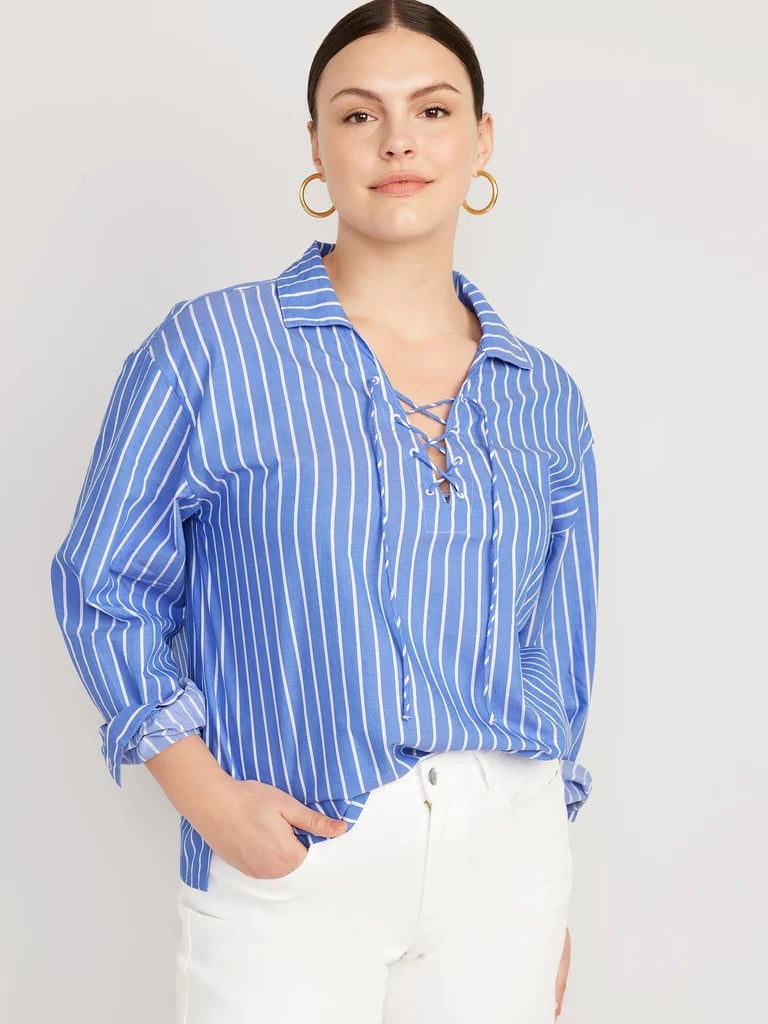 Old Navy Long-Sleeve Tie-Front Notch Collar Shirt