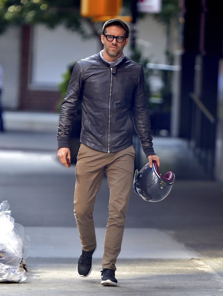 Ryan Reynolds Riding His Motorcycle in NYC August 2016