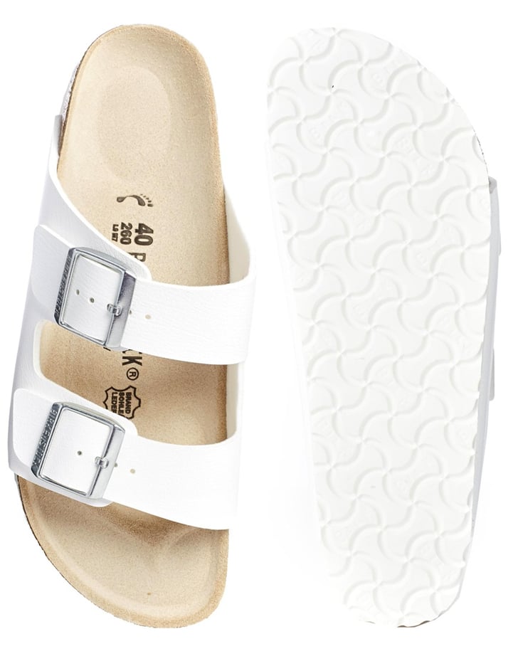 Birkenstock Arizona white double-strap flat sandals ($94) | Mary-Kate and Ashley Olsen Wearing 