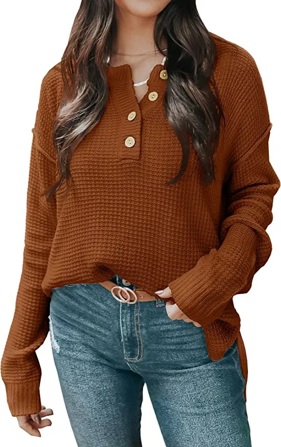 A Cosy Sweater: Zesica Waffle Knit V Neck Sweater